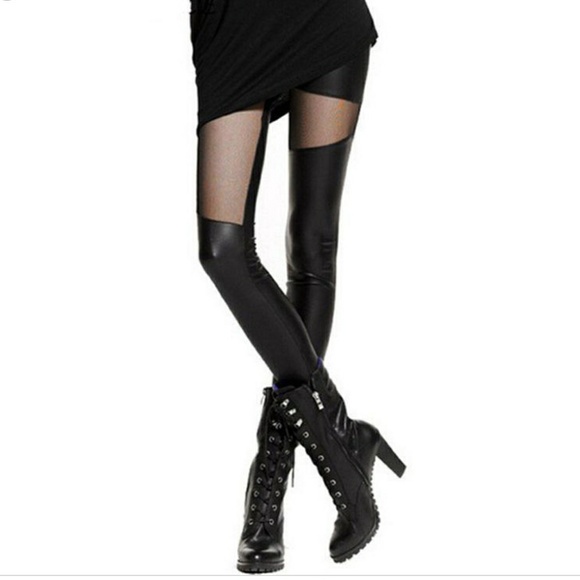 Pants - Mesh Faux Leather Leggings
